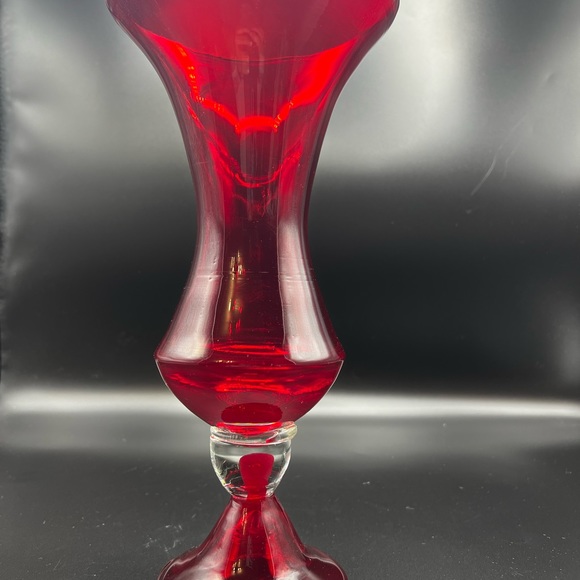 Ruby Red 11 Inch Hour Glass Stem Vase Absolutely Gorgeous / Stunning Home Decor - Picture 3 of 10